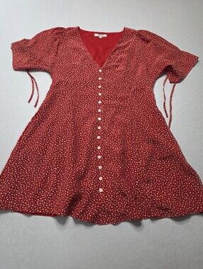 Madewell 100% Silk Button-Front Mini Dress in Park Picnic Kilt Red - Size 4P
